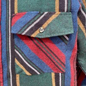 Vintage Mountain Express Striped Flannel Shirt 1990s Grunge Prep